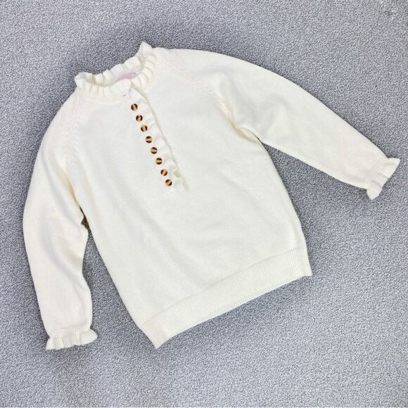 C+D+M Ruffle Trim Half Button Pullover Sweater Ivory Small Coquette Victorian - Picture 13 of 13